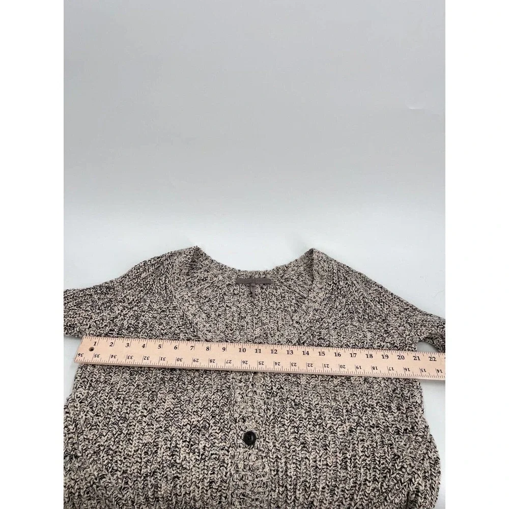 Halston Heritage Beige & Black Heathered Knit Button Front V-Neck Cardigan Small